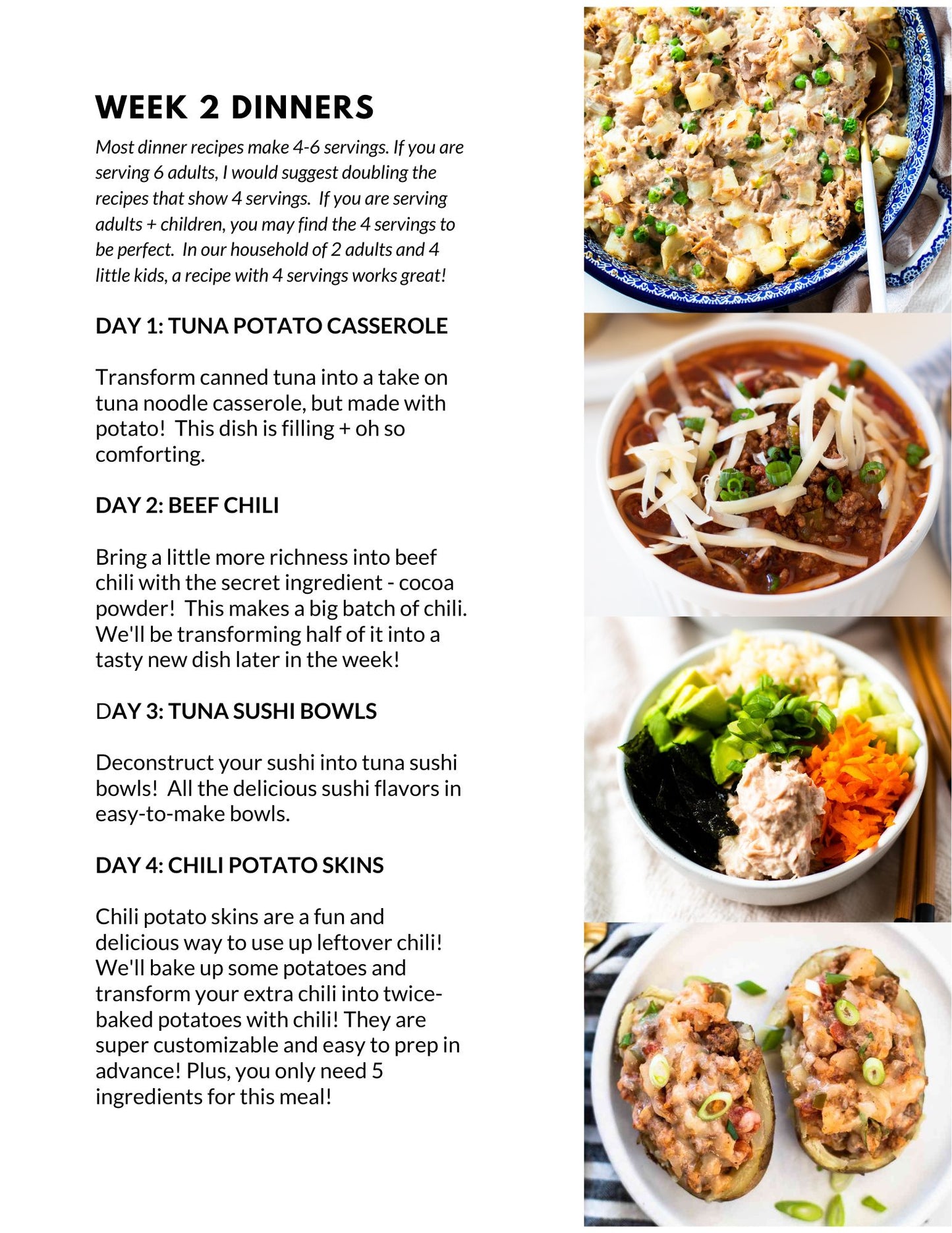 January Single Week Meal Plan - Week 2