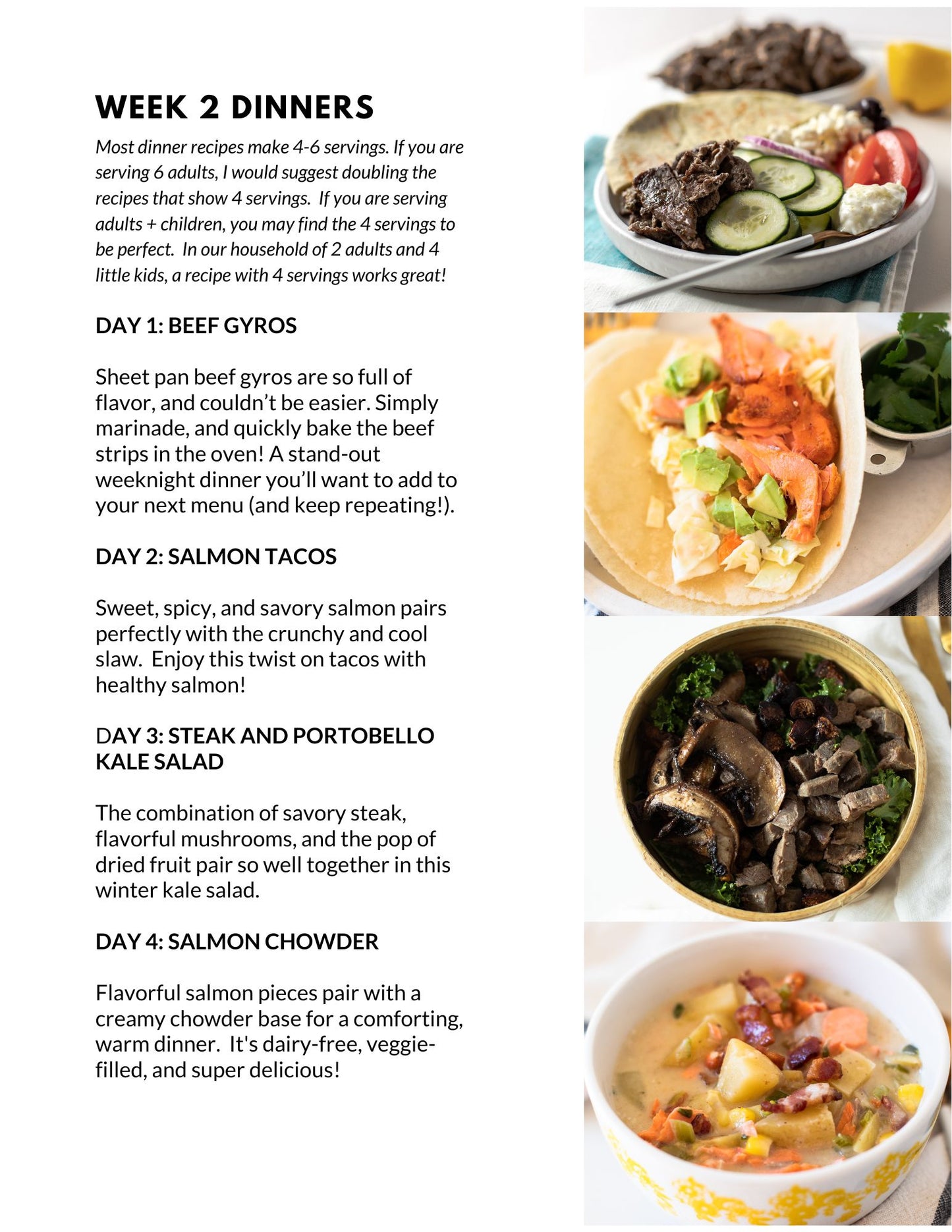 November Single Week Meal Plan - Week 2