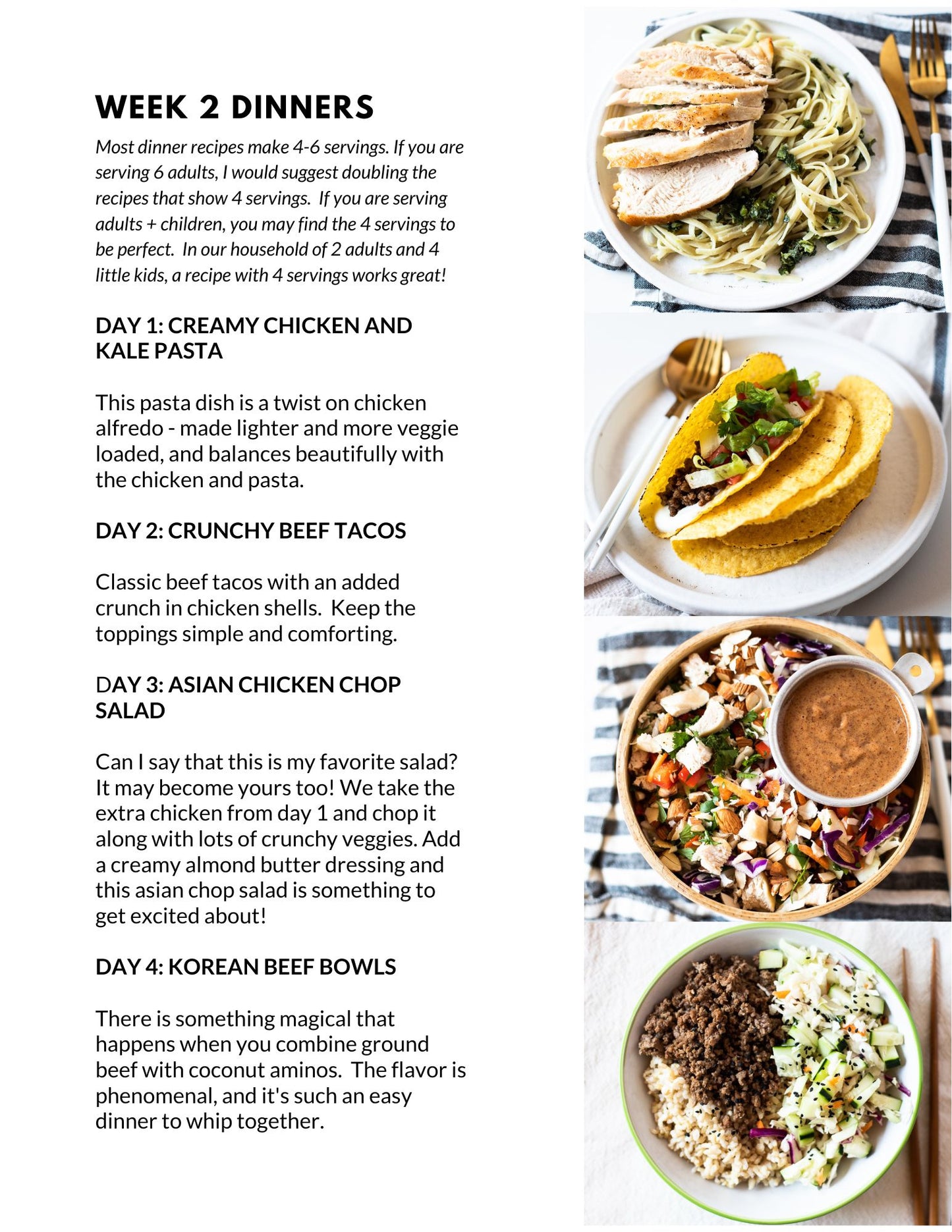 October Single Week Meal Plan - Week 2