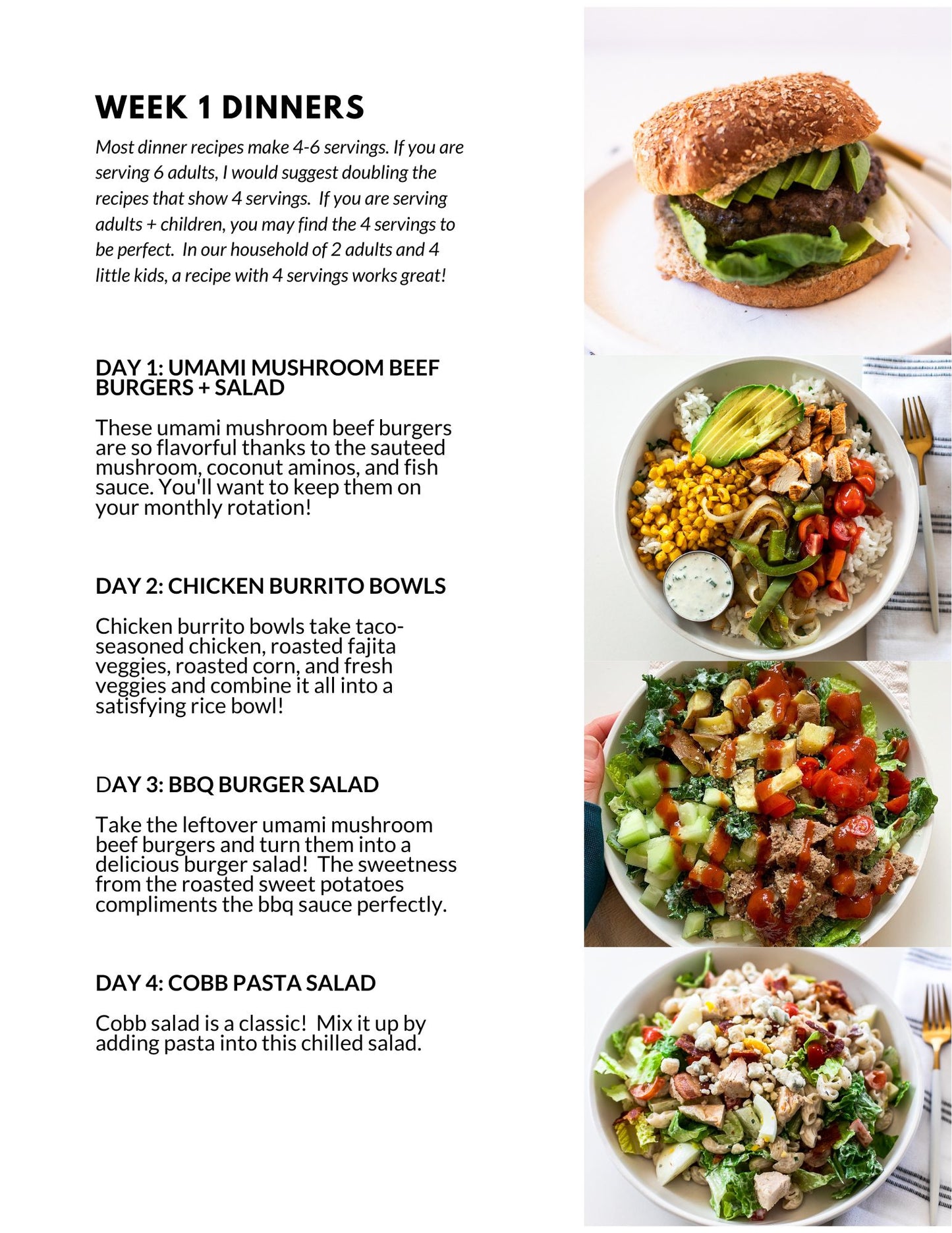April Single Week Meal Plan - Week 1