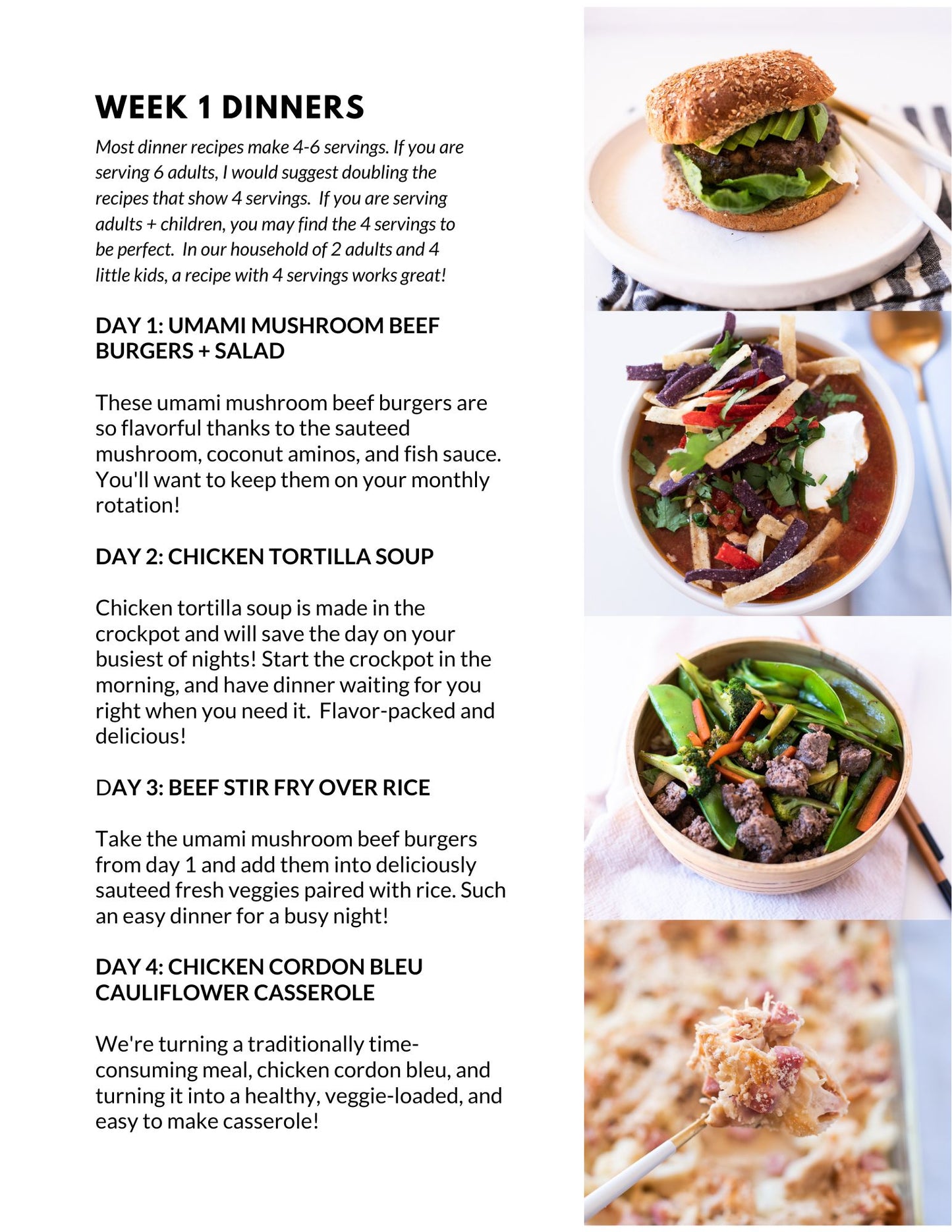 October Single Week Meal Plan - Week 1