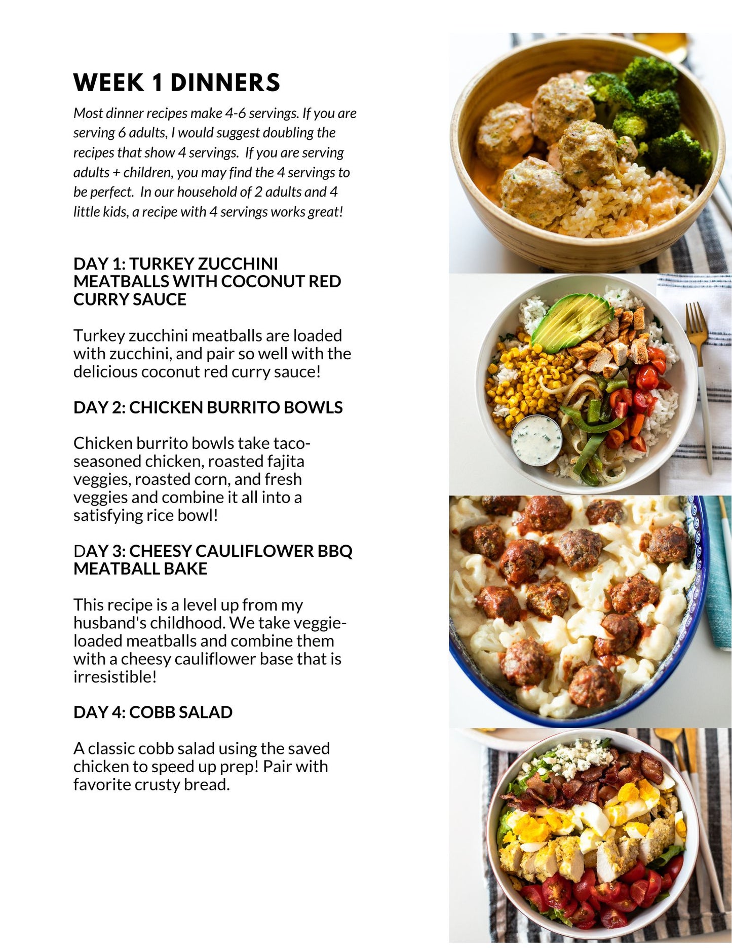 August Single Week Meal Plan - Week 1