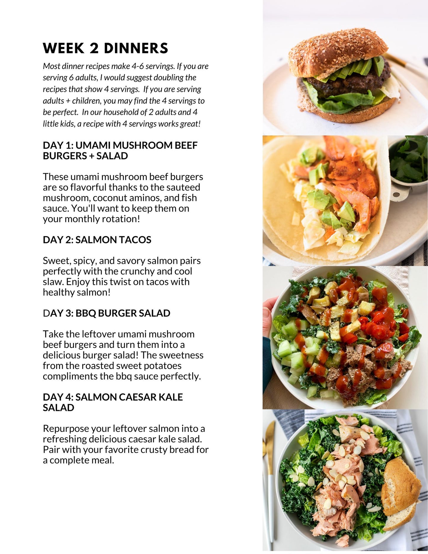 August Single Week Meal Plan - Week 2