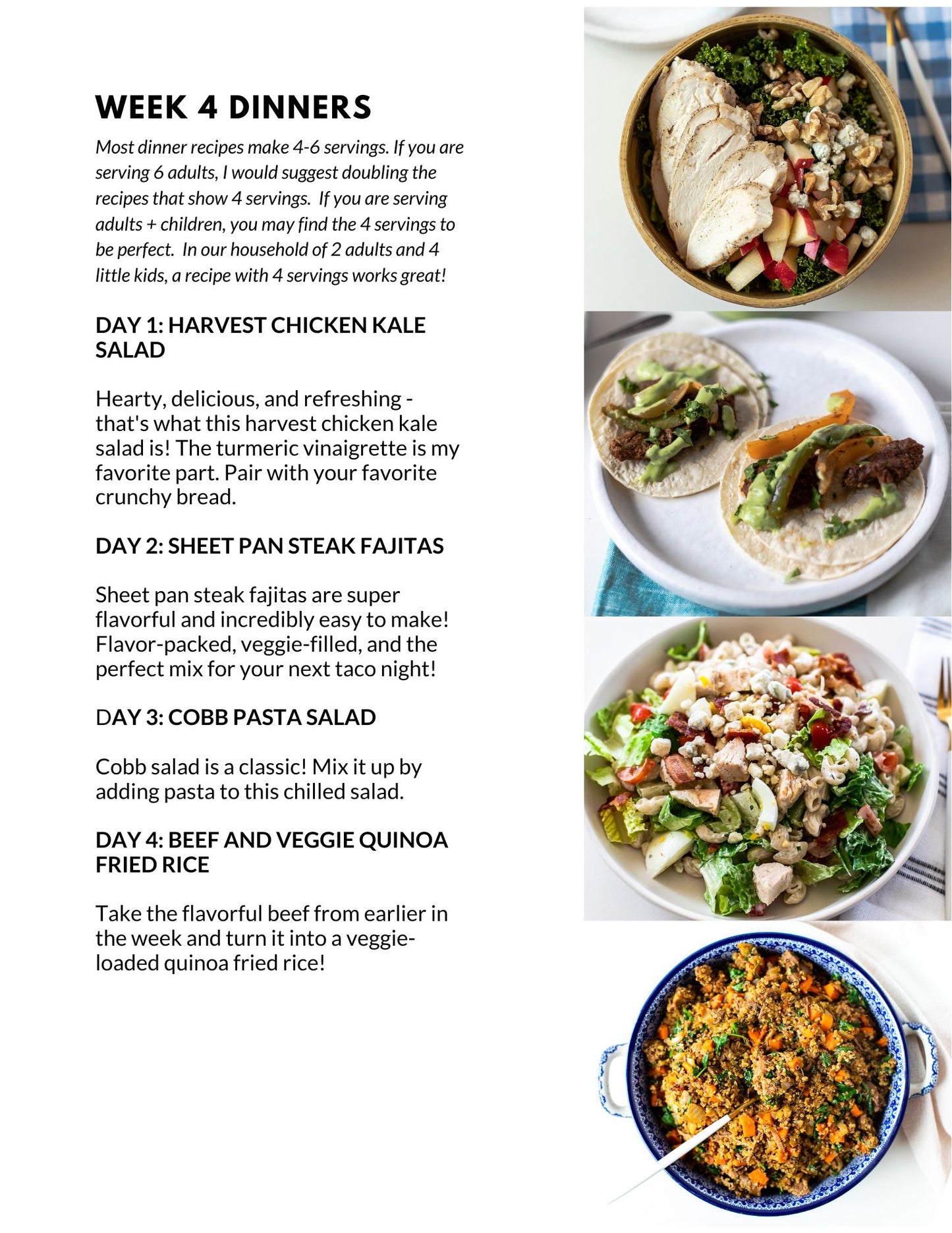 August Single Week Meal Plan - Week 4