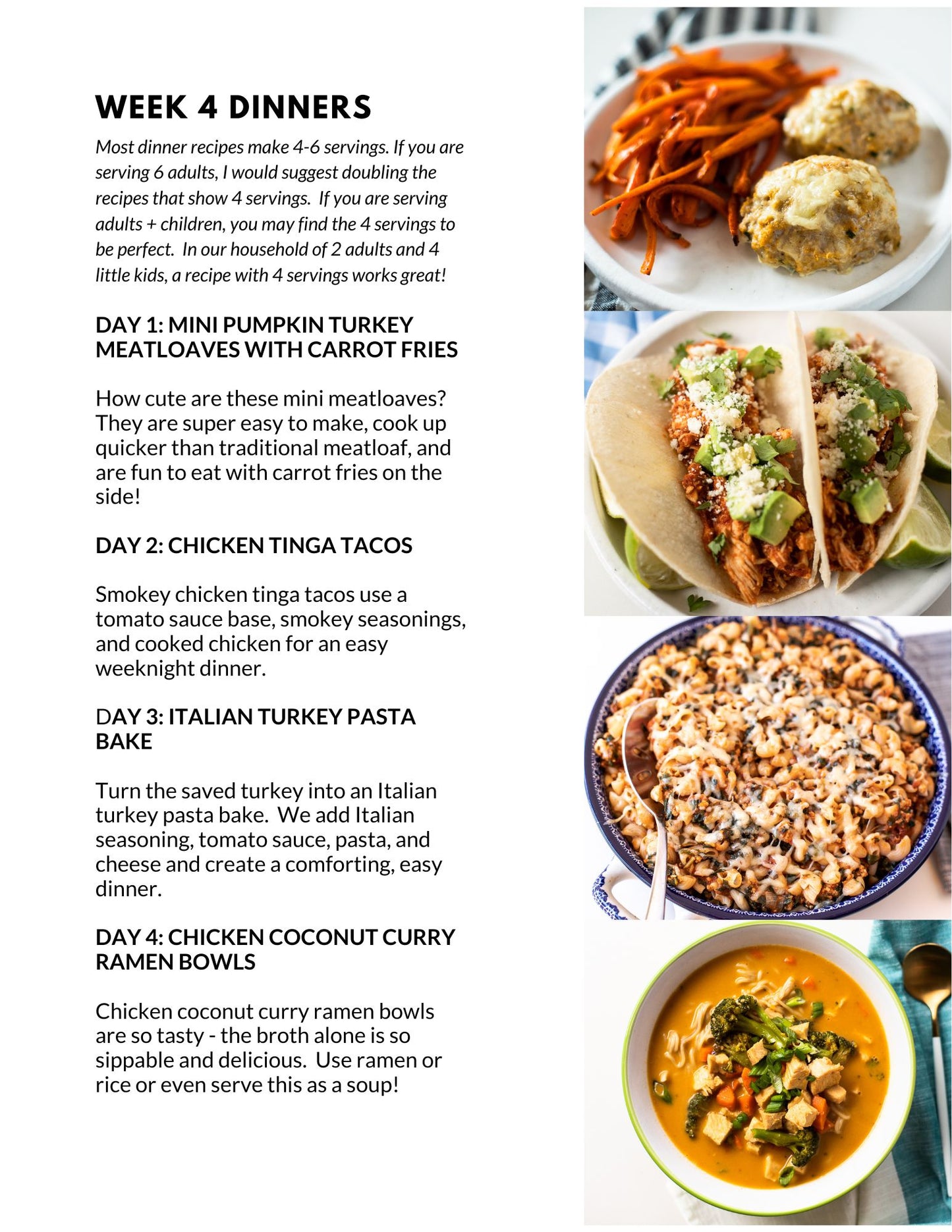 December Single Week Meal Plan - Week 4