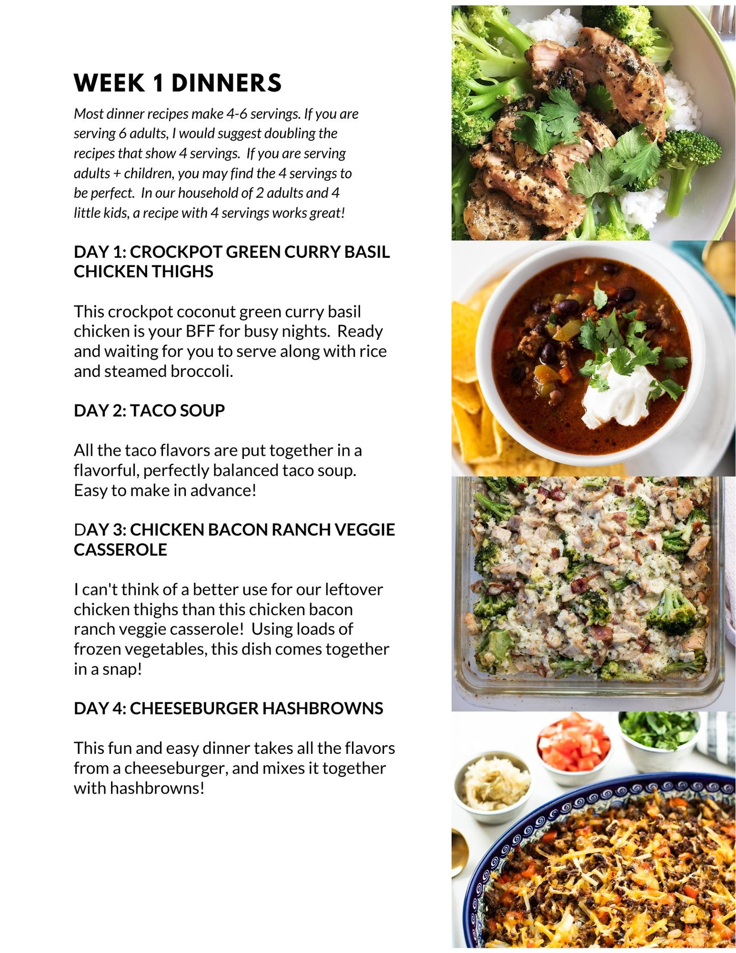 December Single Week Meal Plan - Week 1